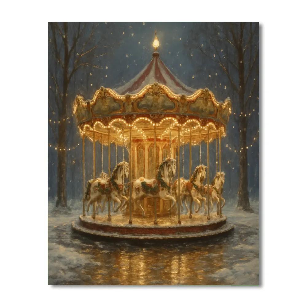Christmas Carousel In Snowy Park painting number kit