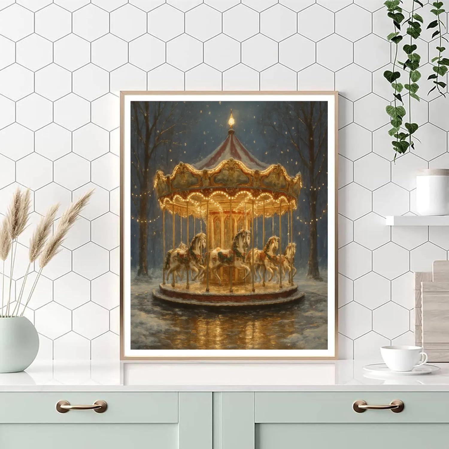 Christmas Carousel In Snowy Park painting number kit