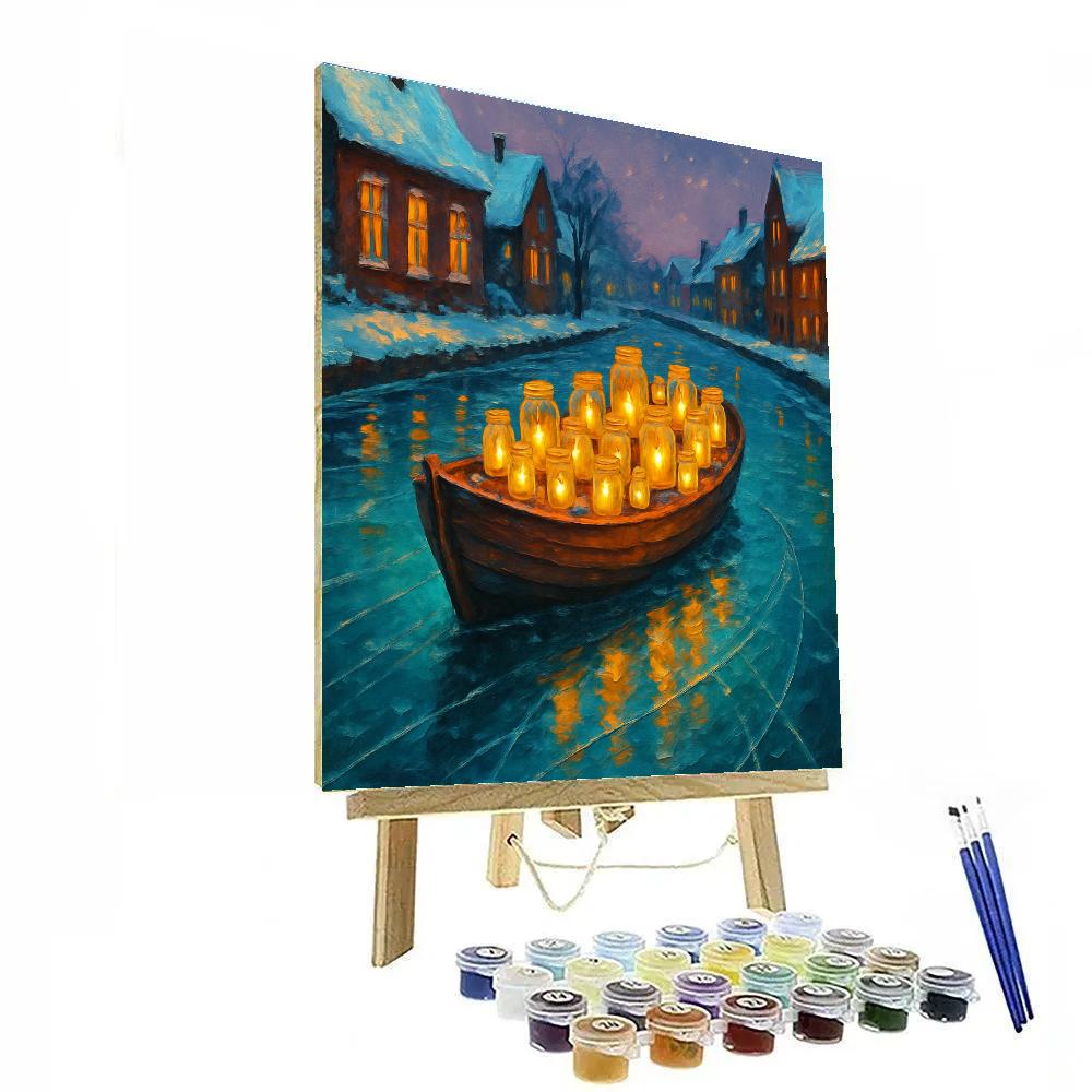 Lantern Boat On Frozen Canal paint by numbers