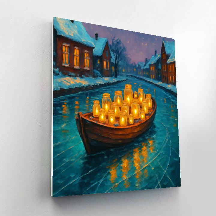 Lantern Boat On Frozen Canal paint by numbers