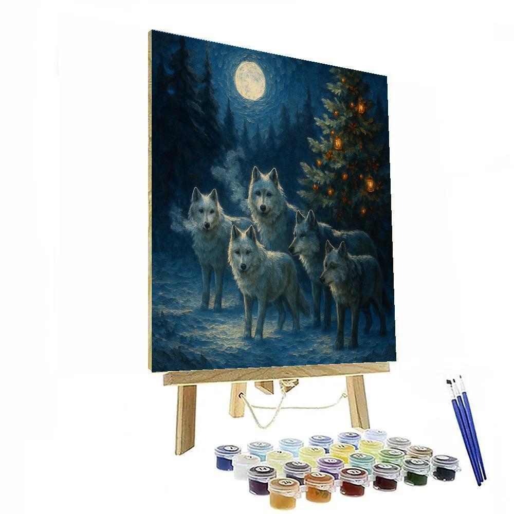 Christmas Wolves In Moonlit Clearing DIY paint by numbers