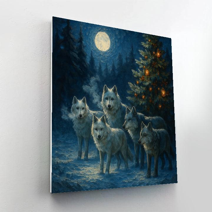 Christmas Wolves In Moonlit Clearing DIY paint by numbers