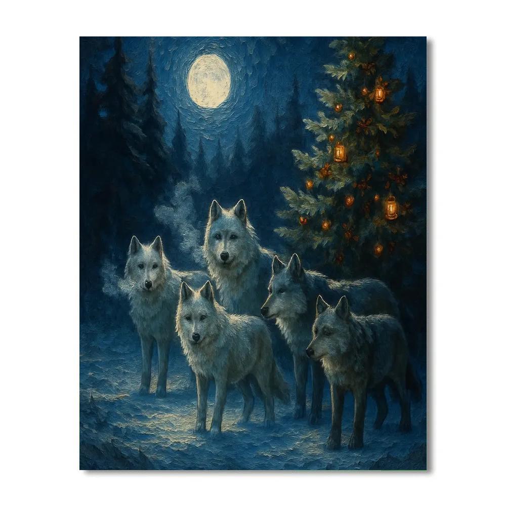 Christmas Wolves In Moonlit Clearing DIY paint by numbers