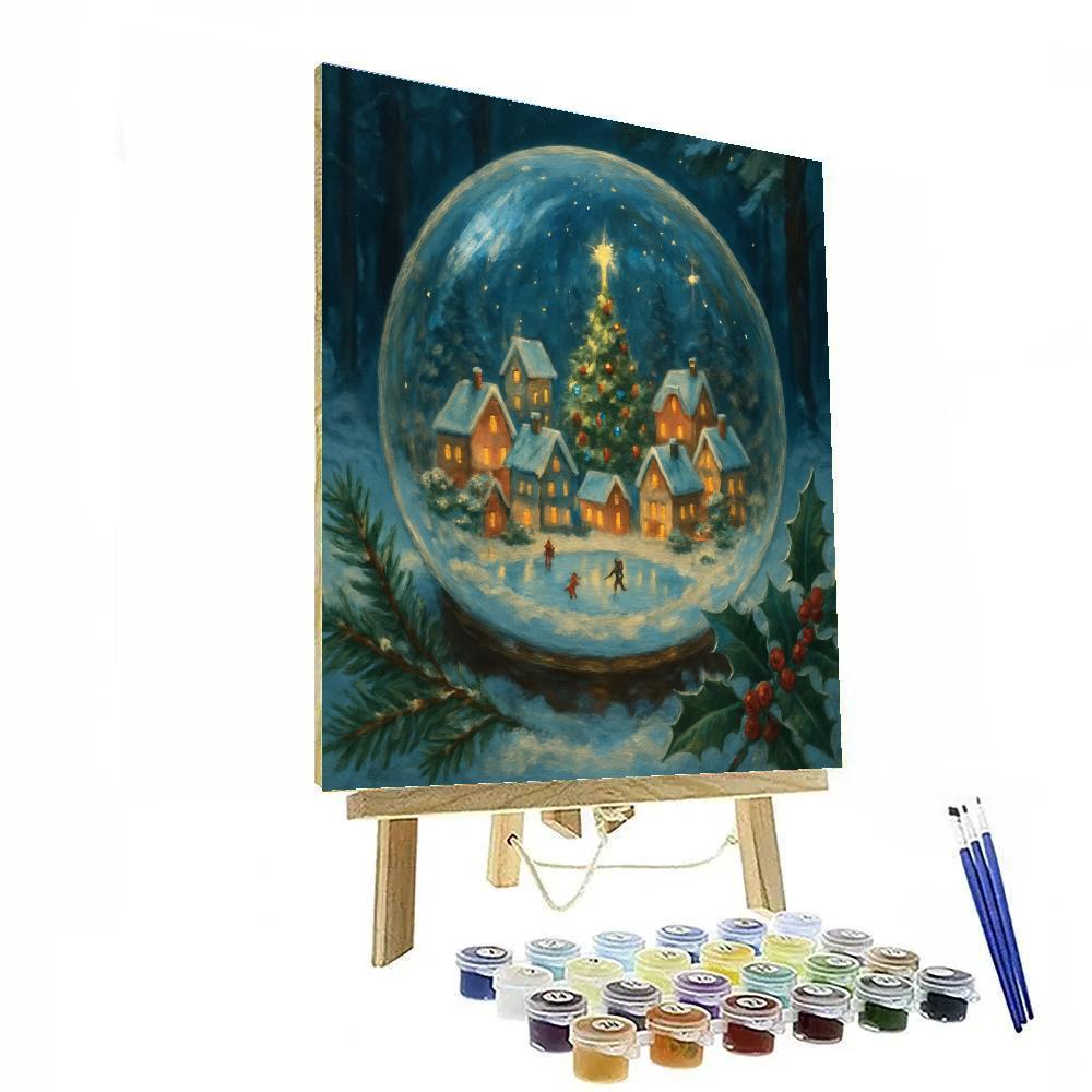 Tiny Christmas Village In Glass Globe paint by numbers