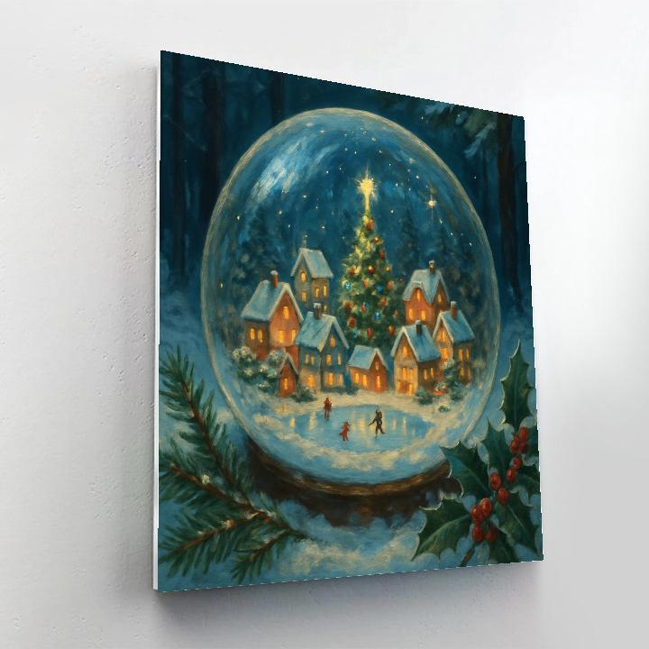 Tiny Christmas Village In Glass Globe paint by numbers