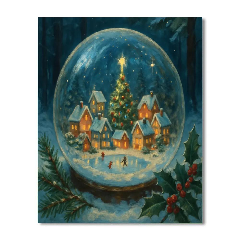 Tiny Christmas Village In Glass Globe paint by numbers