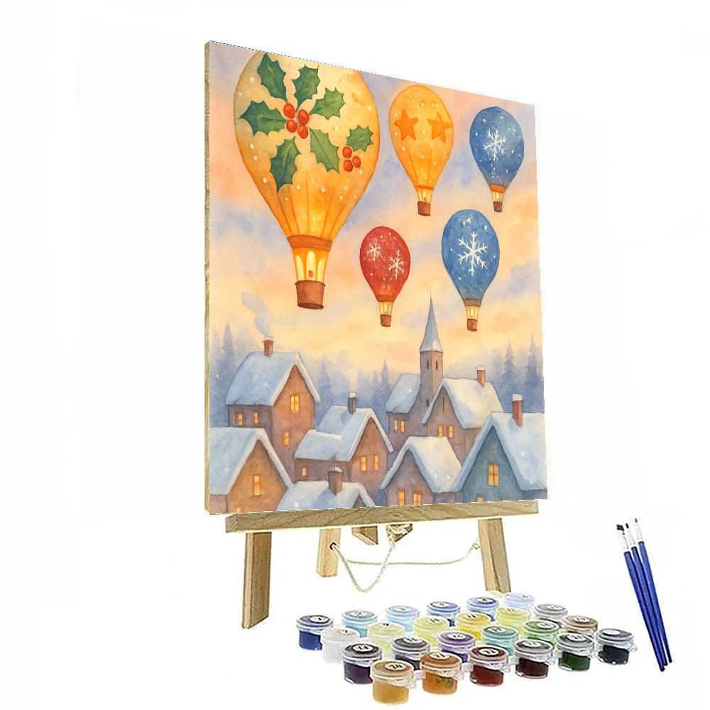 Christmas Hot Air Balloons Over Village Paint by numbers kits