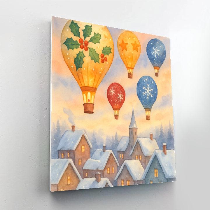 Christmas Hot Air Balloons Over Village Paint by numbers kits