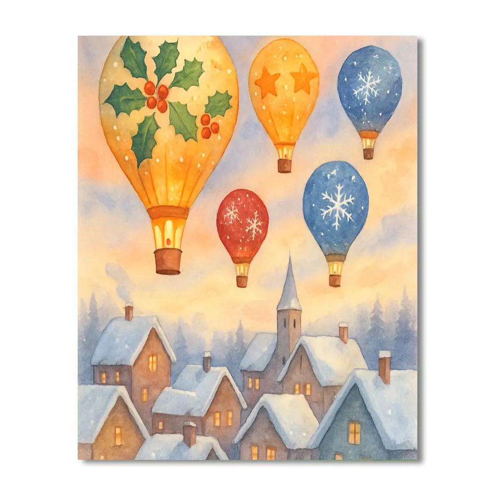 Christmas Hot Air Balloons Over Village Paint by numbers kits