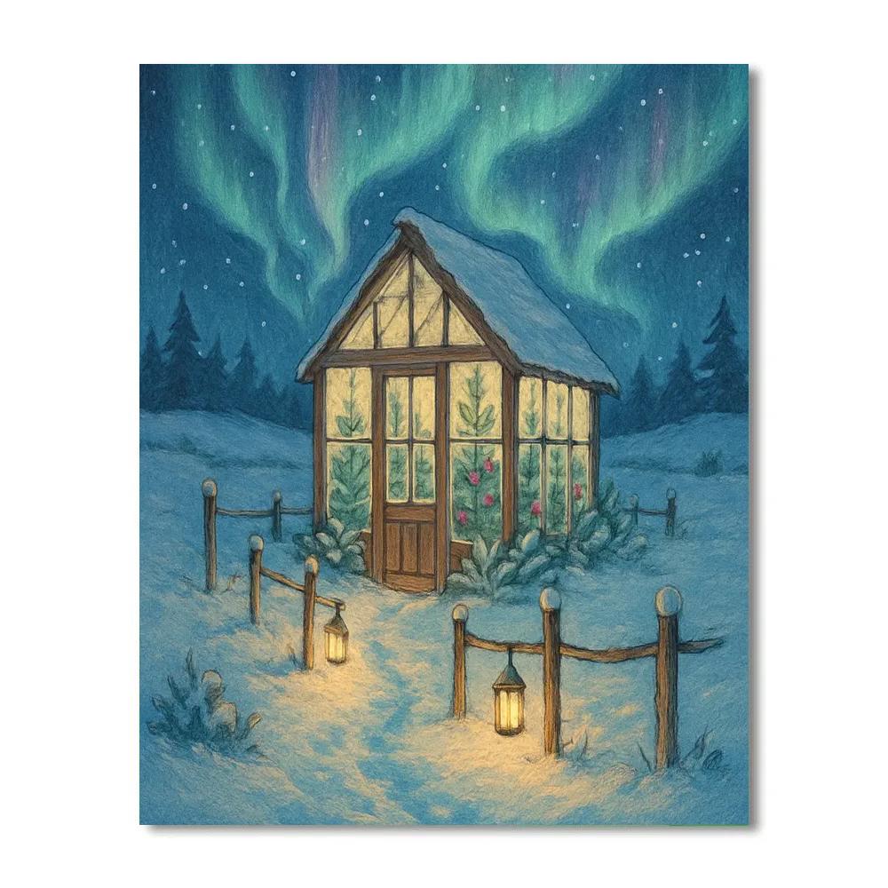 Christmas Greenhouse Under Northern Sky paint by color