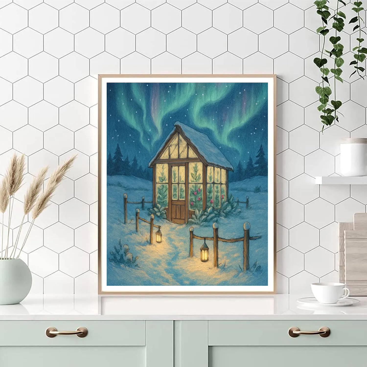 Christmas Greenhouse Under Northern Sky paint by color