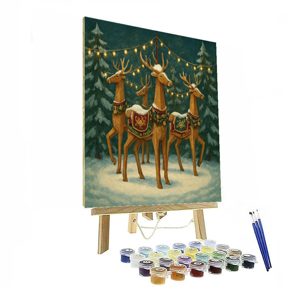 Reindeer Carousel Among The Pines painting number kit