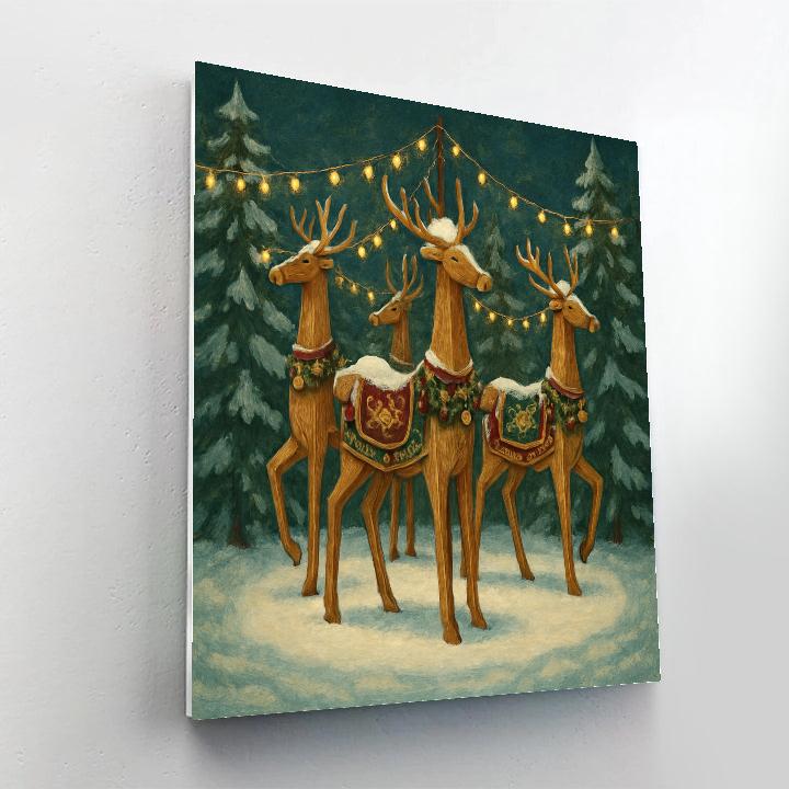 Reindeer Carousel Among The Pines painting number kit