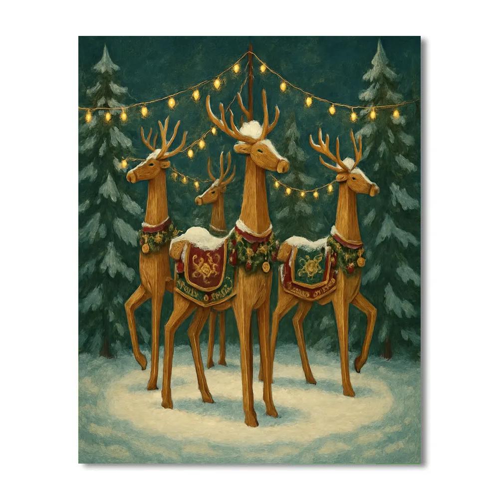 Reindeer Carousel Among The Pines painting number kit