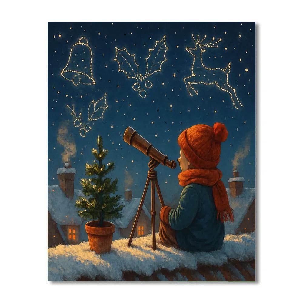 Christmas Stargazer On Rooftop paint by color