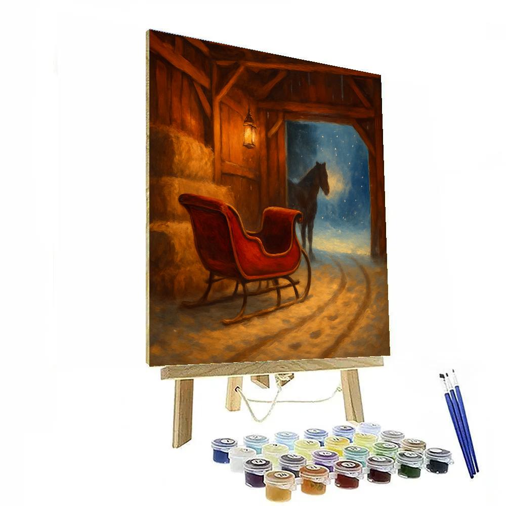 Christmas Sleigh Resting In Barn Painting by numbers kit