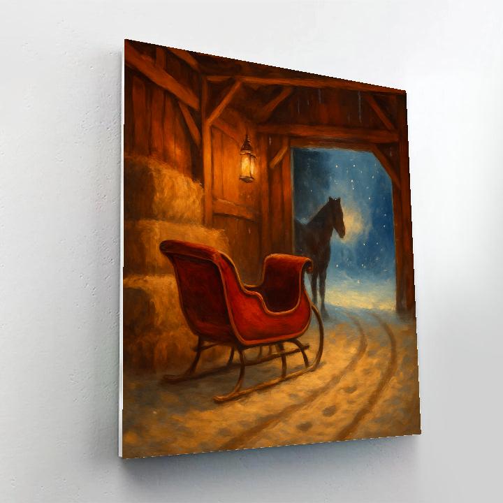 Christmas Sleigh Resting In Barn Painting by numbers kit