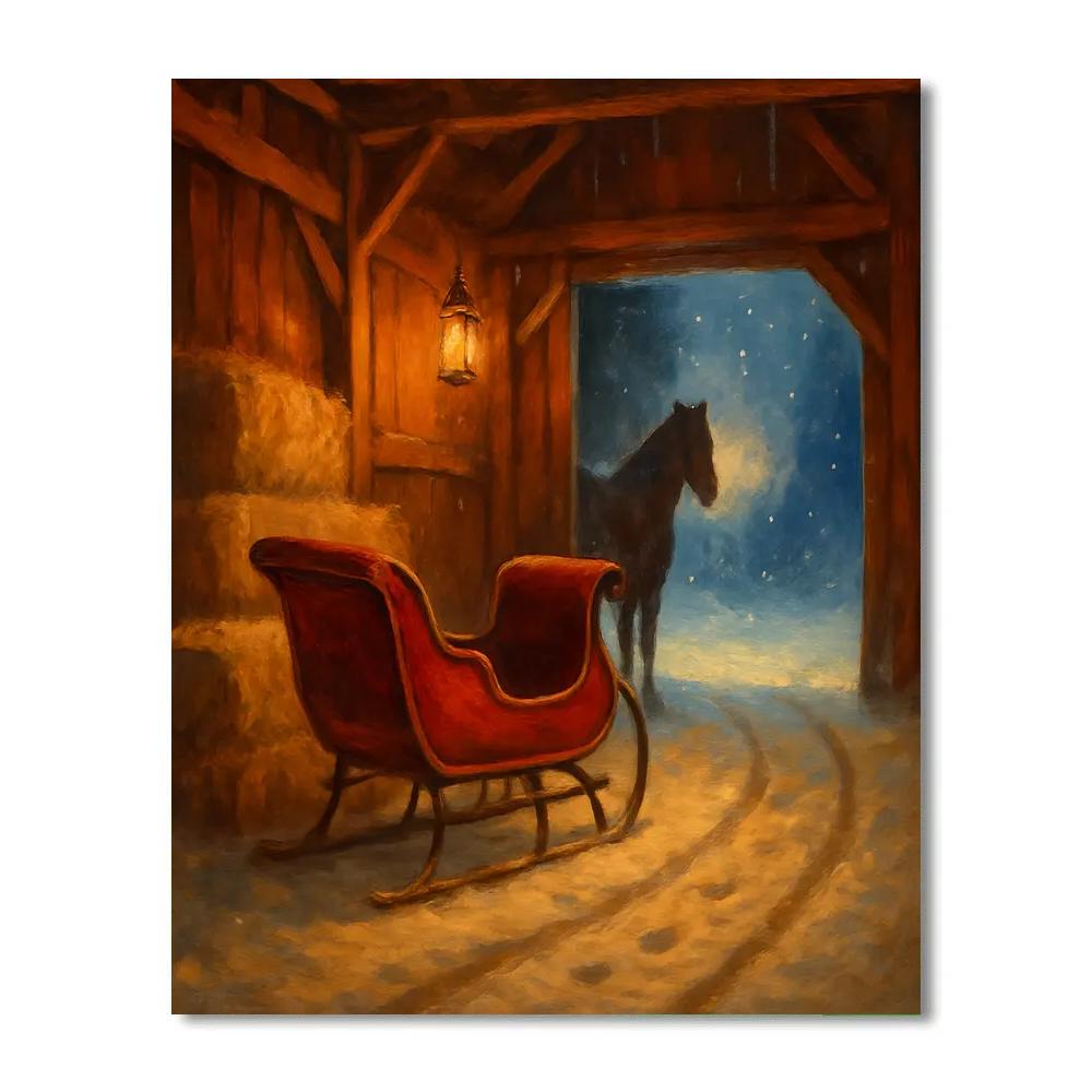 Christmas Sleigh Resting In Barn Painting by numbers kit