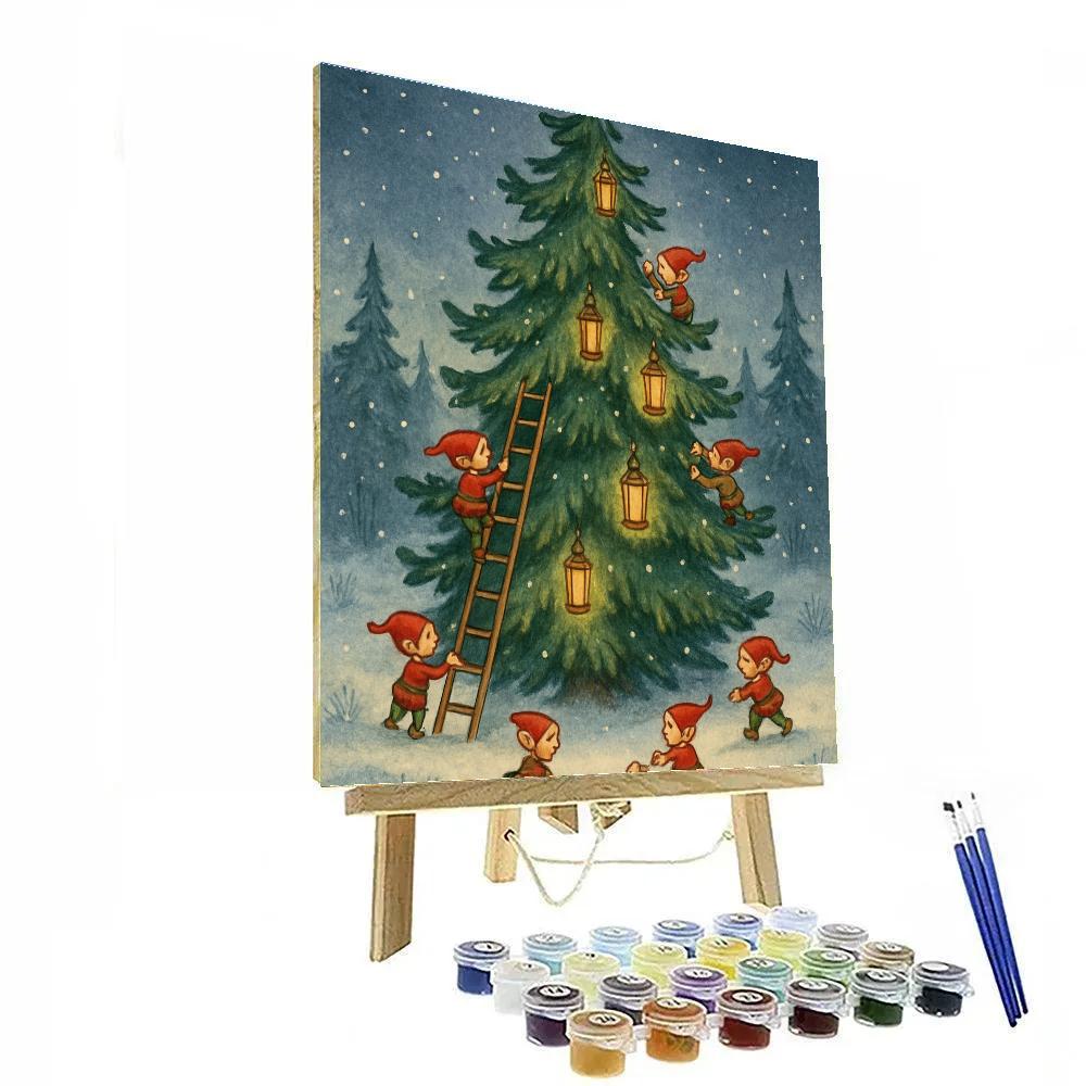 Elves Decorating Moonlit Evergreen DIY paint by numbers