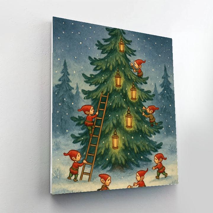 Elves Decorating Moonlit Evergreen DIY paint by numbers
