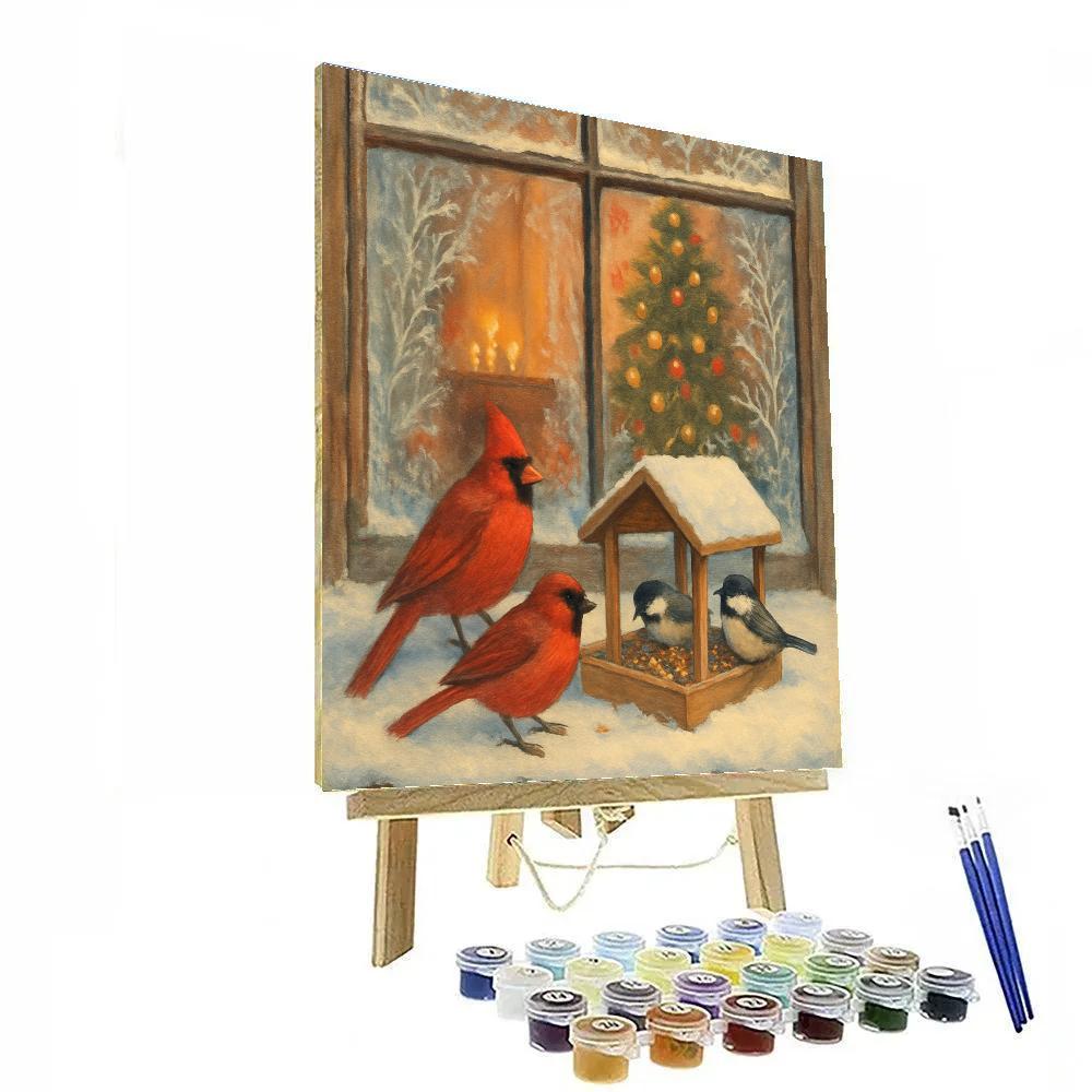 Winter Window With Snowy Bird Feeder Numbered painting kits