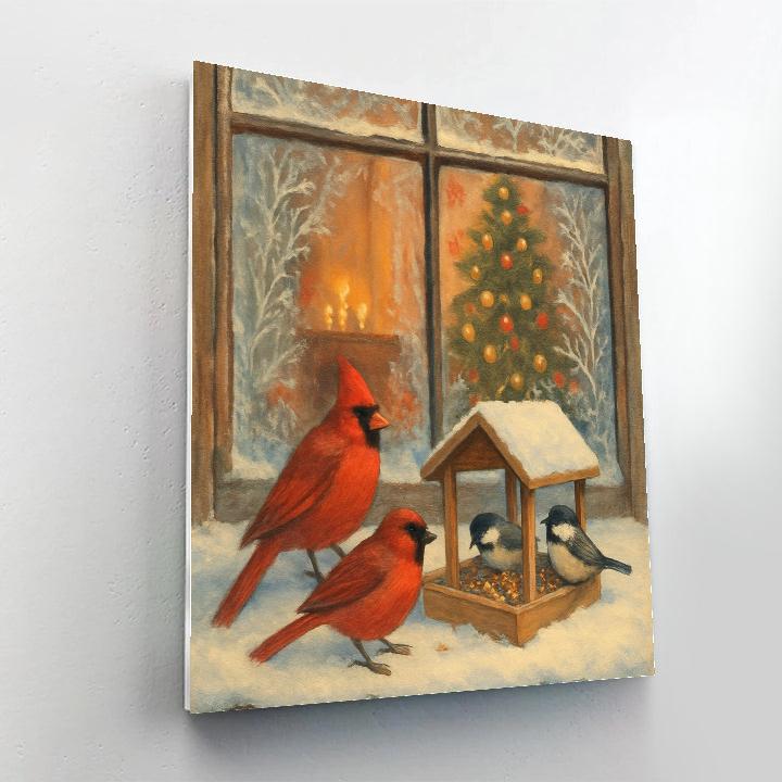 Winter Window With Snowy Bird Feeder Numbered painting kits