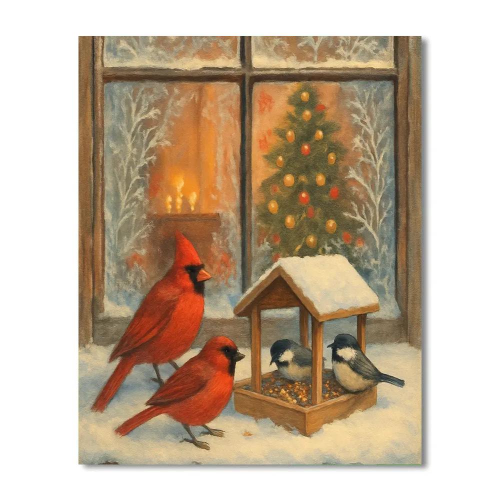 Winter Window With Snowy Bird Feeder Numbered painting kits