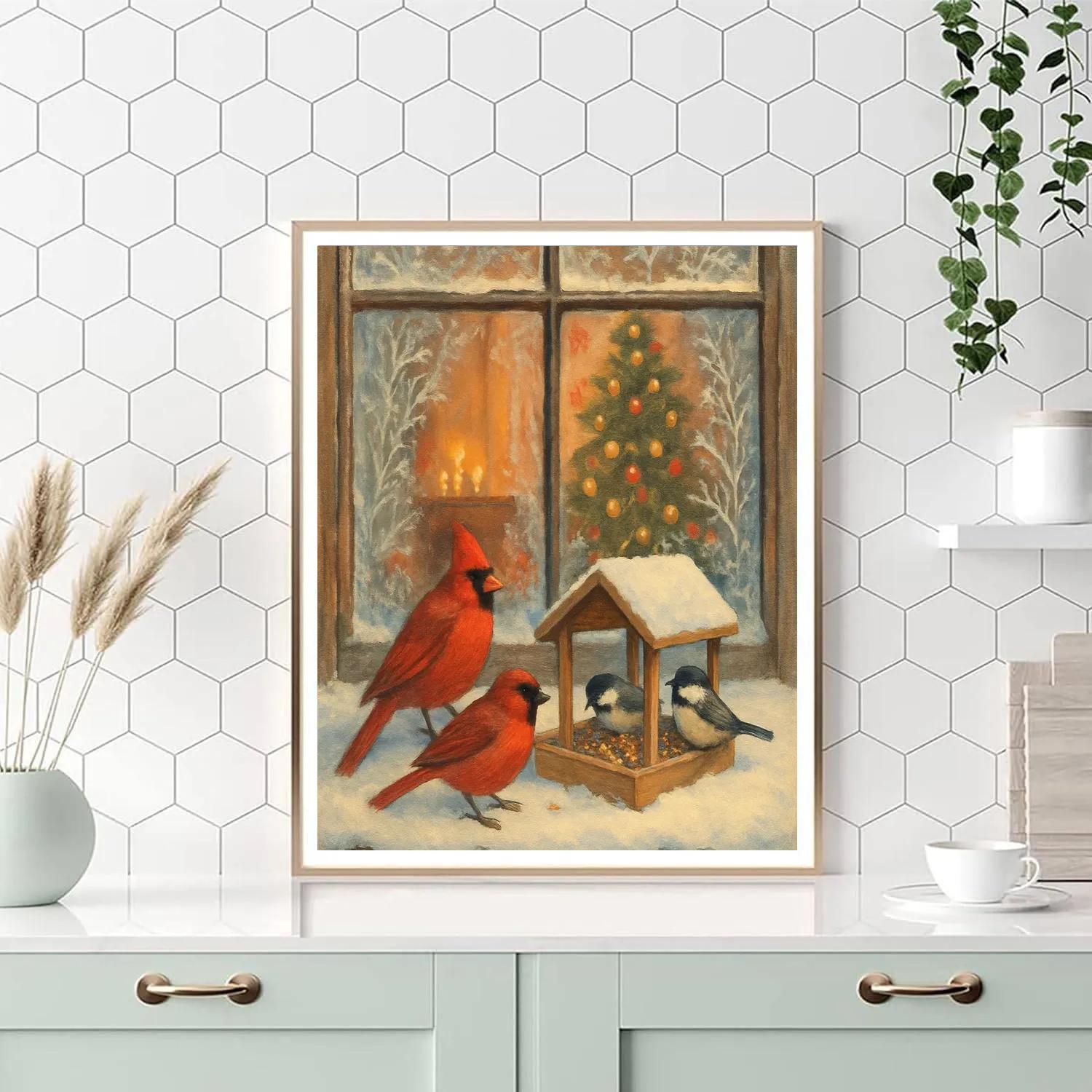 Winter Window With Snowy Bird Feeder Numbered painting kits