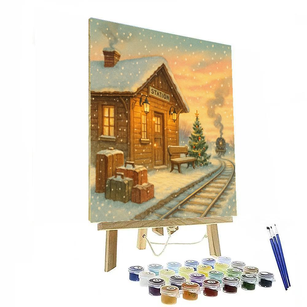 Christmas Train Station At Dawn paint by color