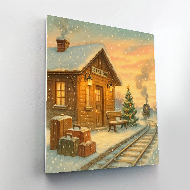 Christmas Train Station At Dawn paint by color