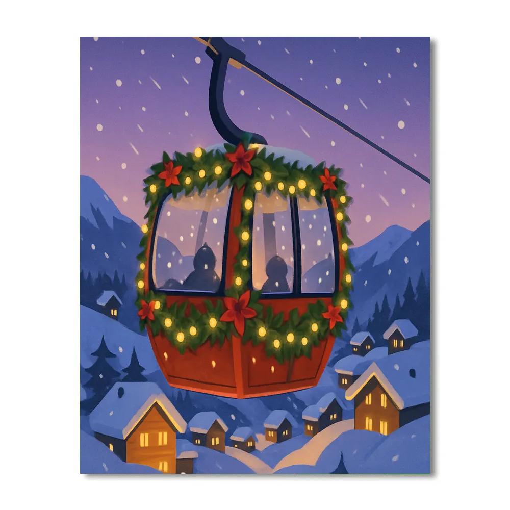 Christmas Gondola Over Alpine Village paint by color
