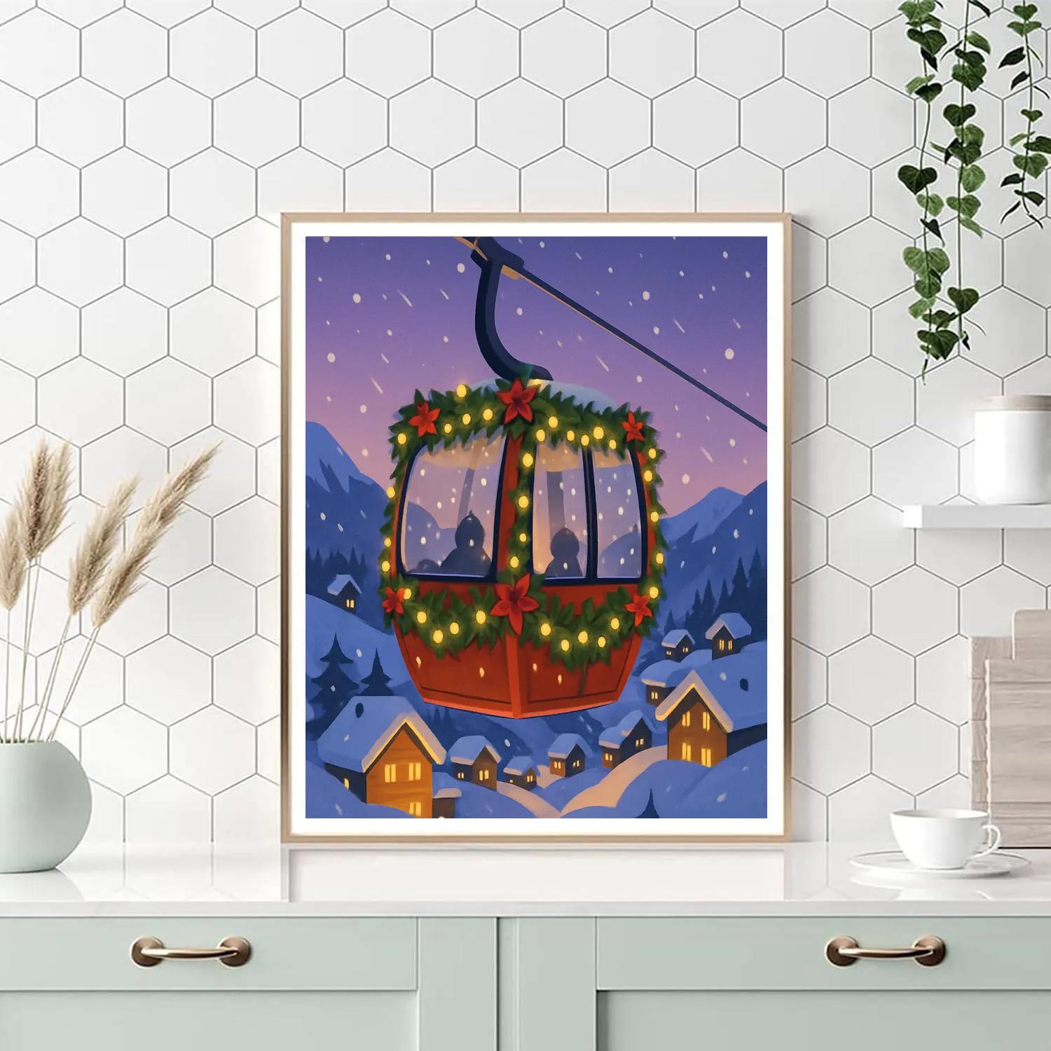 Christmas Gondola Over Alpine Village paint by color