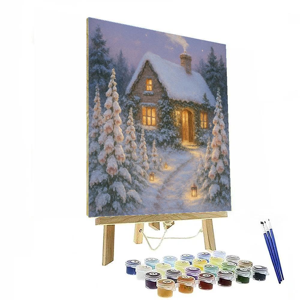 Christmas Foxglove Cottage In Snow paint by number