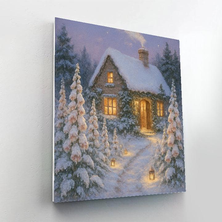 Christmas Foxglove Cottage In Snow paint by number