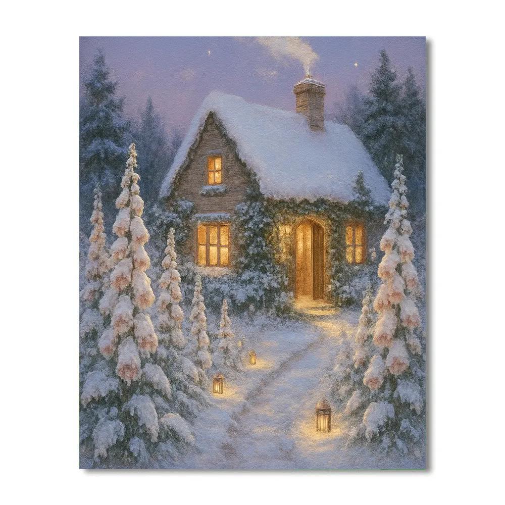 Christmas Foxglove Cottage In Snow paint by number