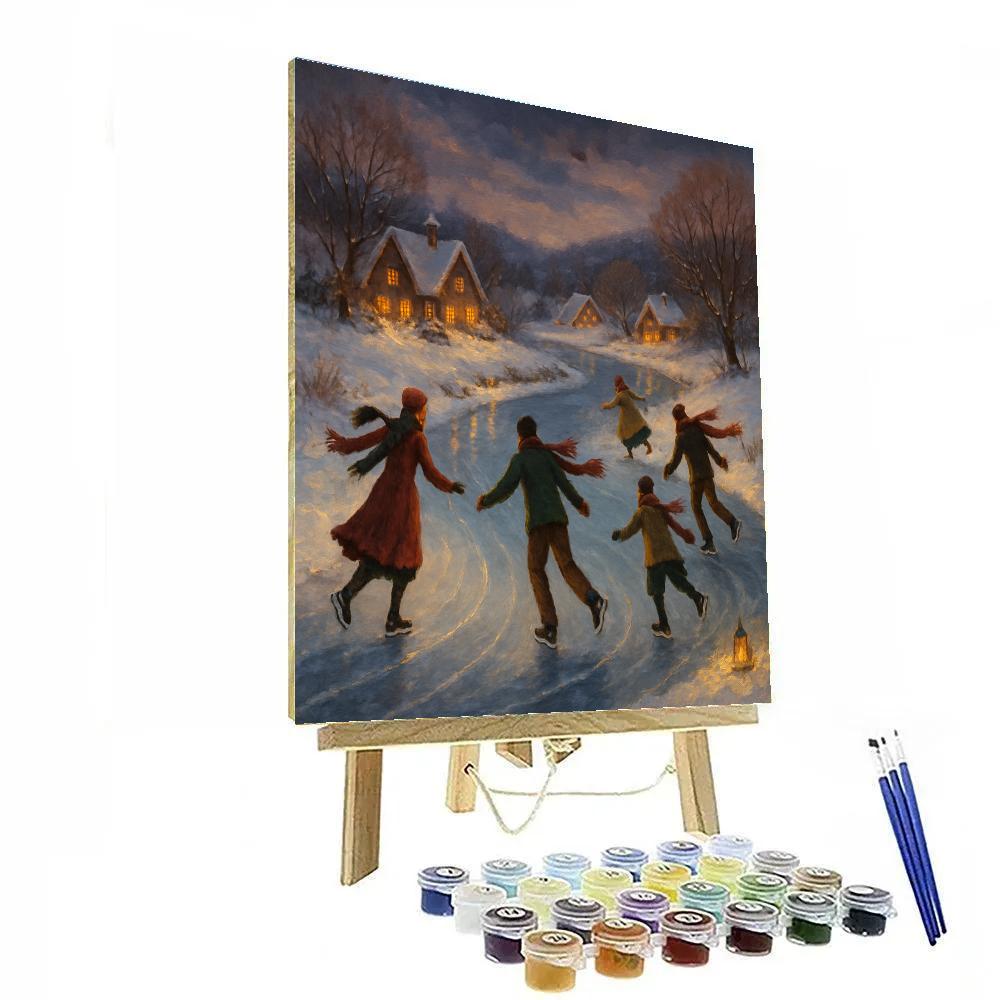 Frozen River Lantern Skaters painting number kit