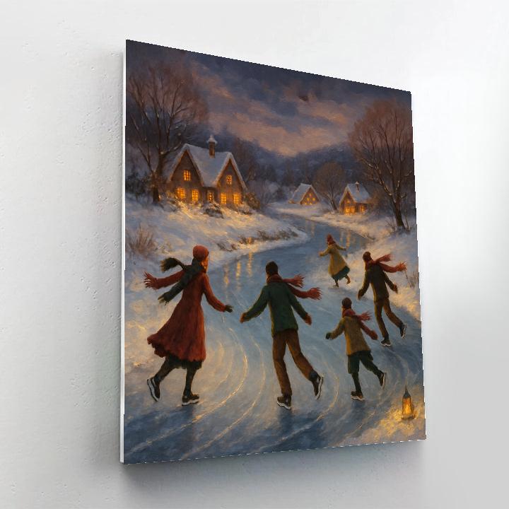 Frozen River Lantern Skaters painting number kit