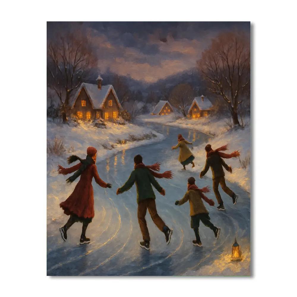 Frozen River Lantern Skaters painting number kit