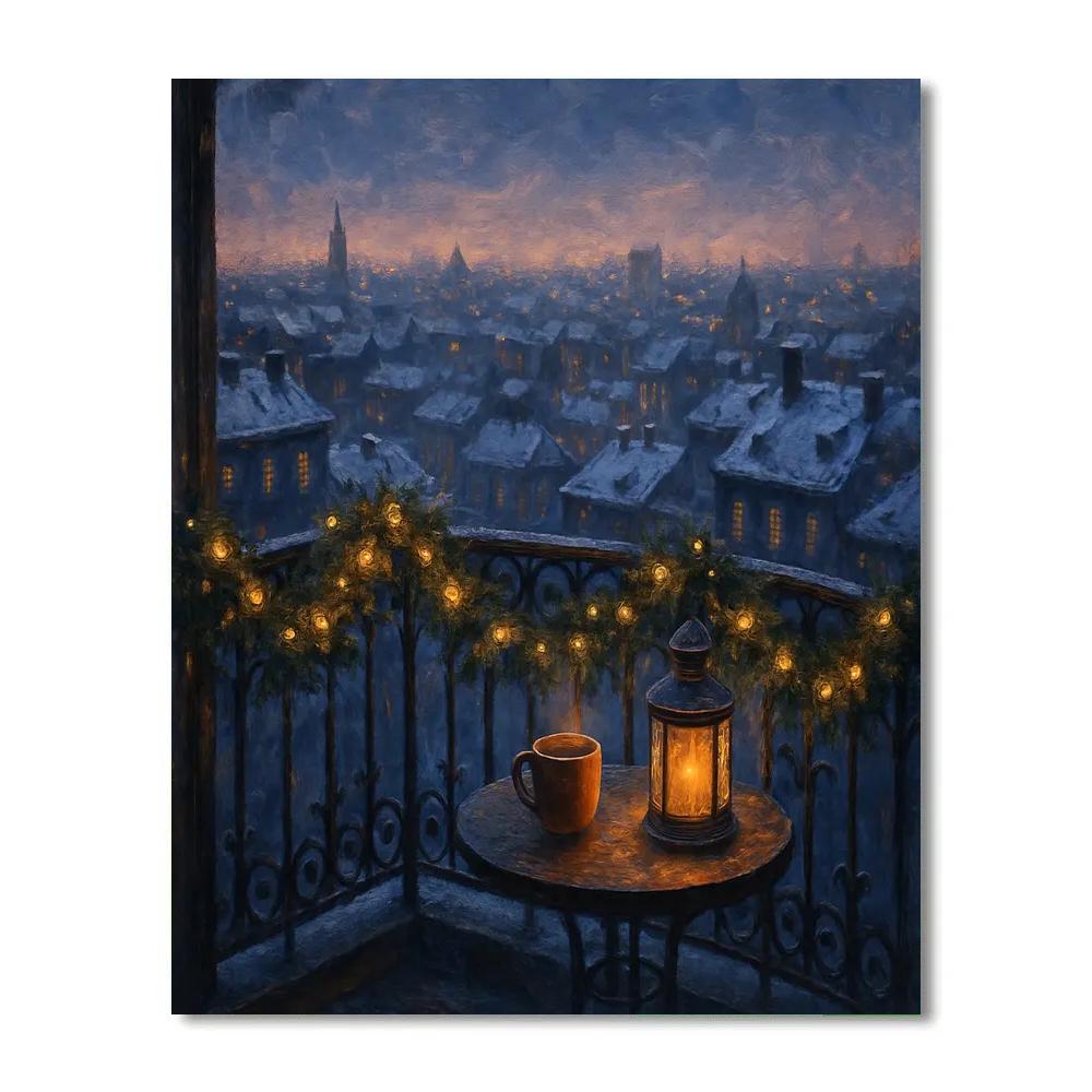Christmas Balcony Over Winter City DIY paint by numbers