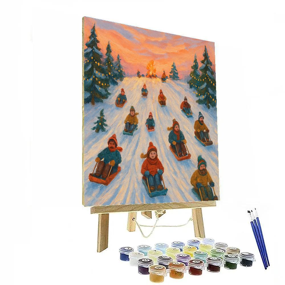 Holiday Sledding Hill At Sunset paint by numbers