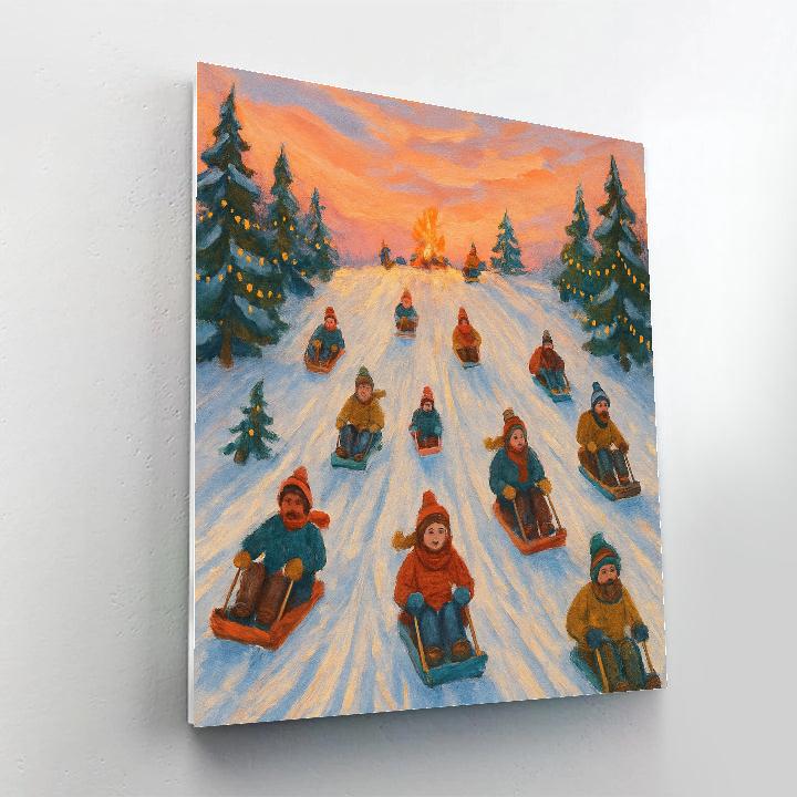 Holiday Sledding Hill At Sunset paint by numbers