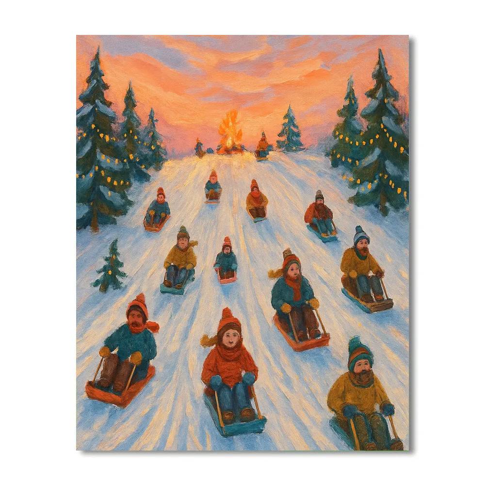 Holiday Sledding Hill At Sunset paint by numbers