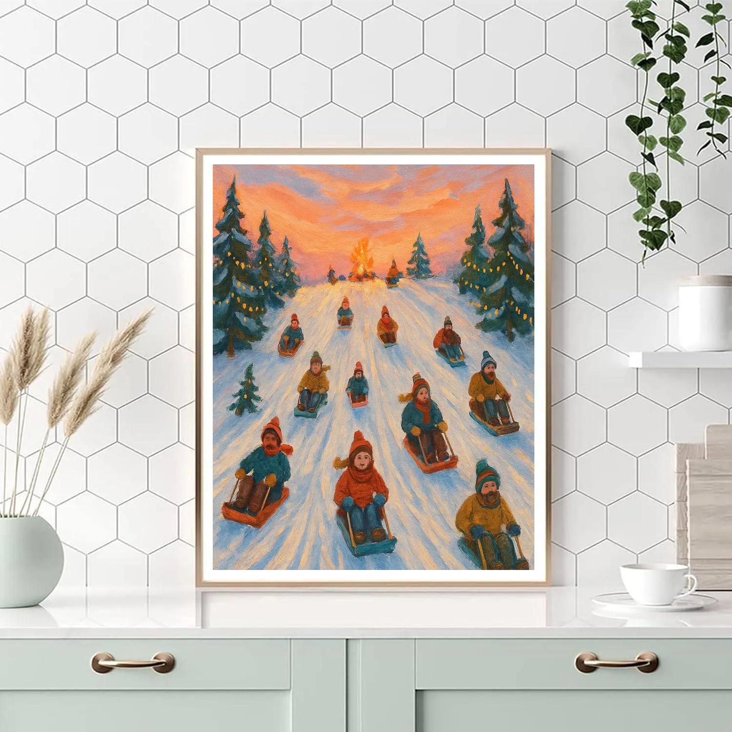 Holiday Sledding Hill At Sunset paint by numbers