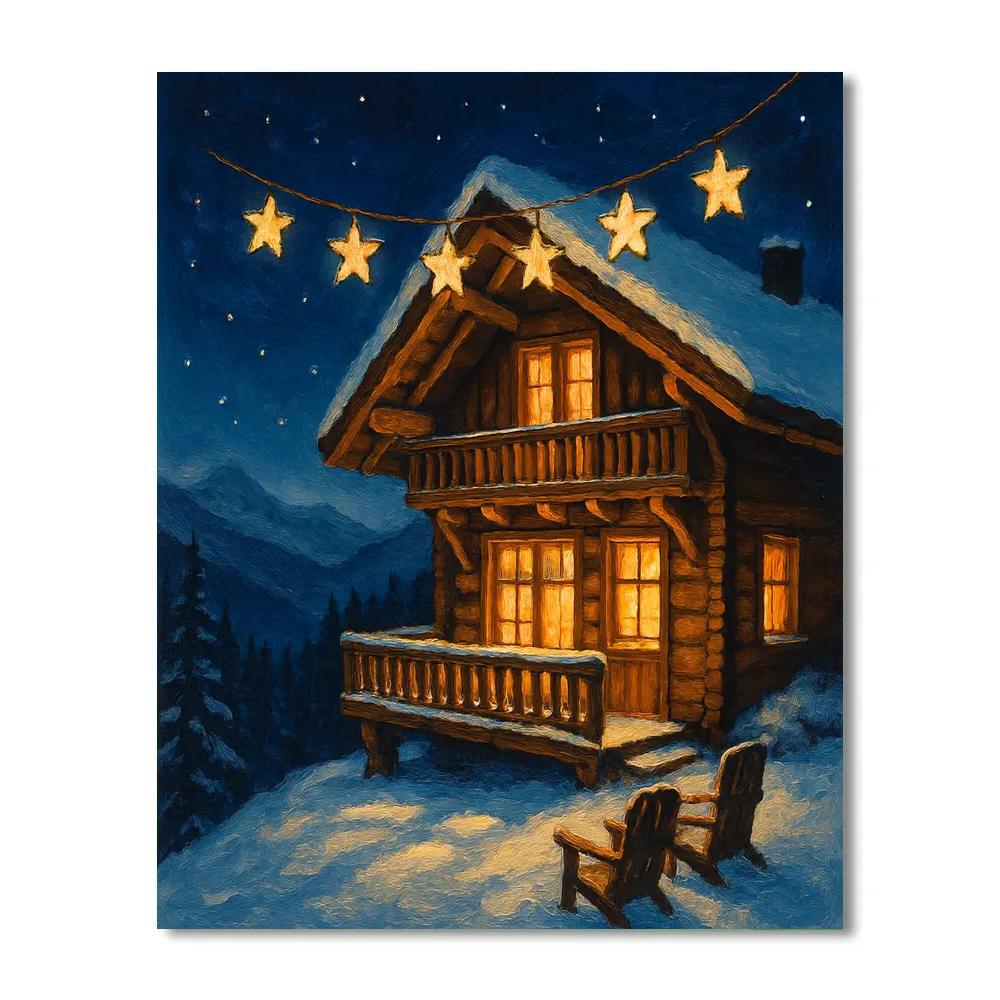 Mountain Chalet Under Star Garland paint by number