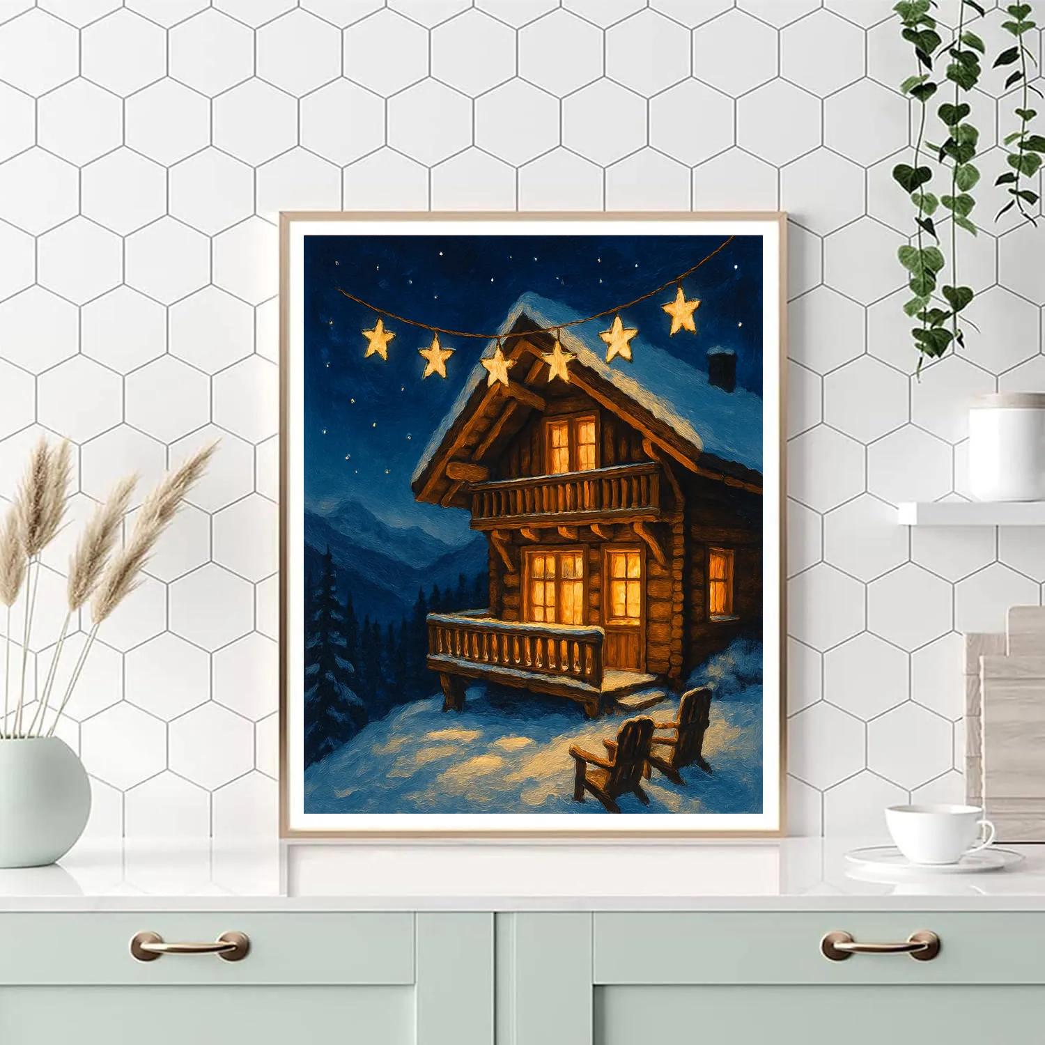 Mountain Chalet Under Star Garland paint by number