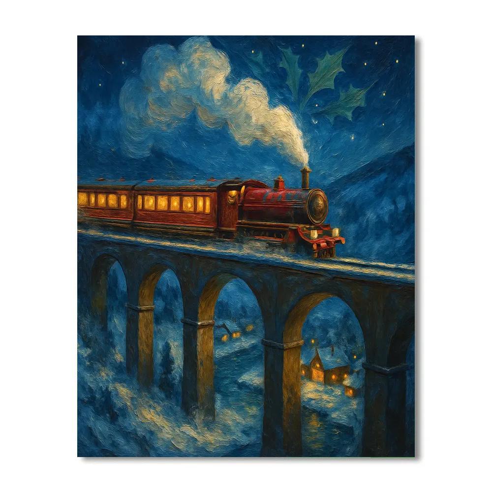 Winter Express Over Christmas Viaduct Painting by numbers kit