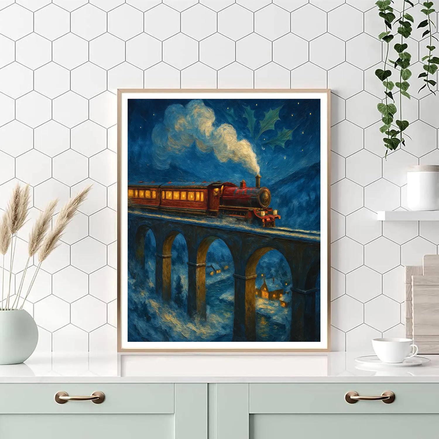 Winter Express Over Christmas Viaduct Painting by numbers kit
