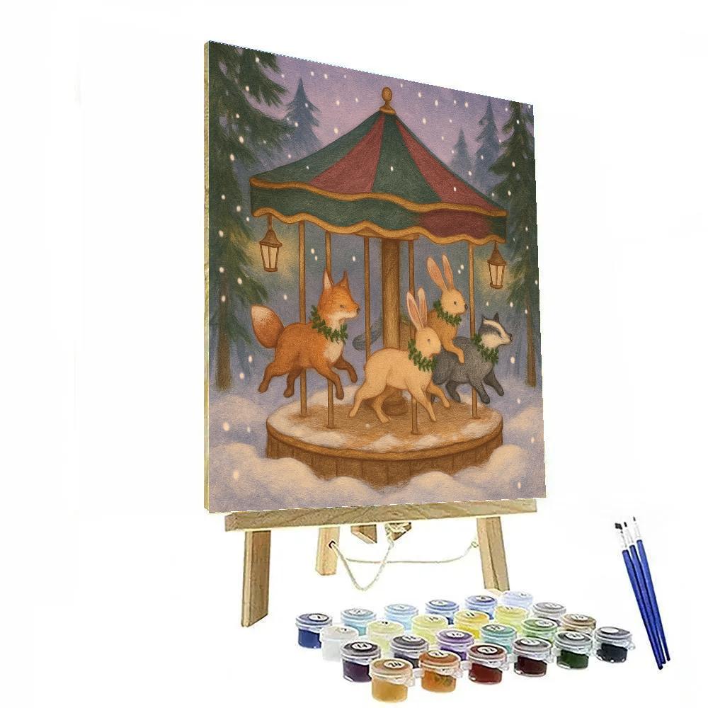 Snowy Carousel Of Woodland Creatures paint by number