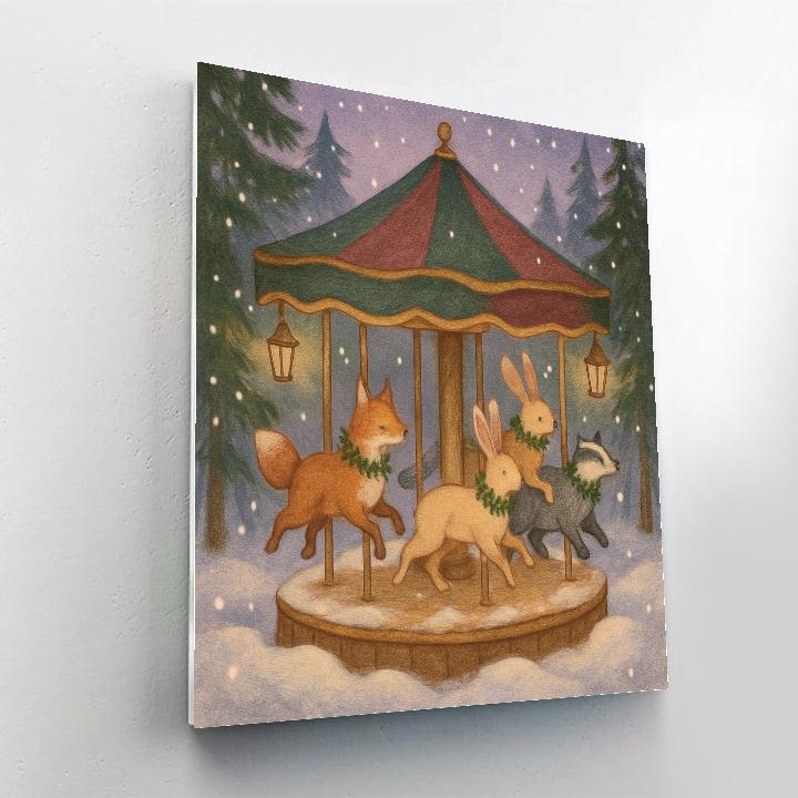 Snowy Carousel Of Woodland Creatures paint by number