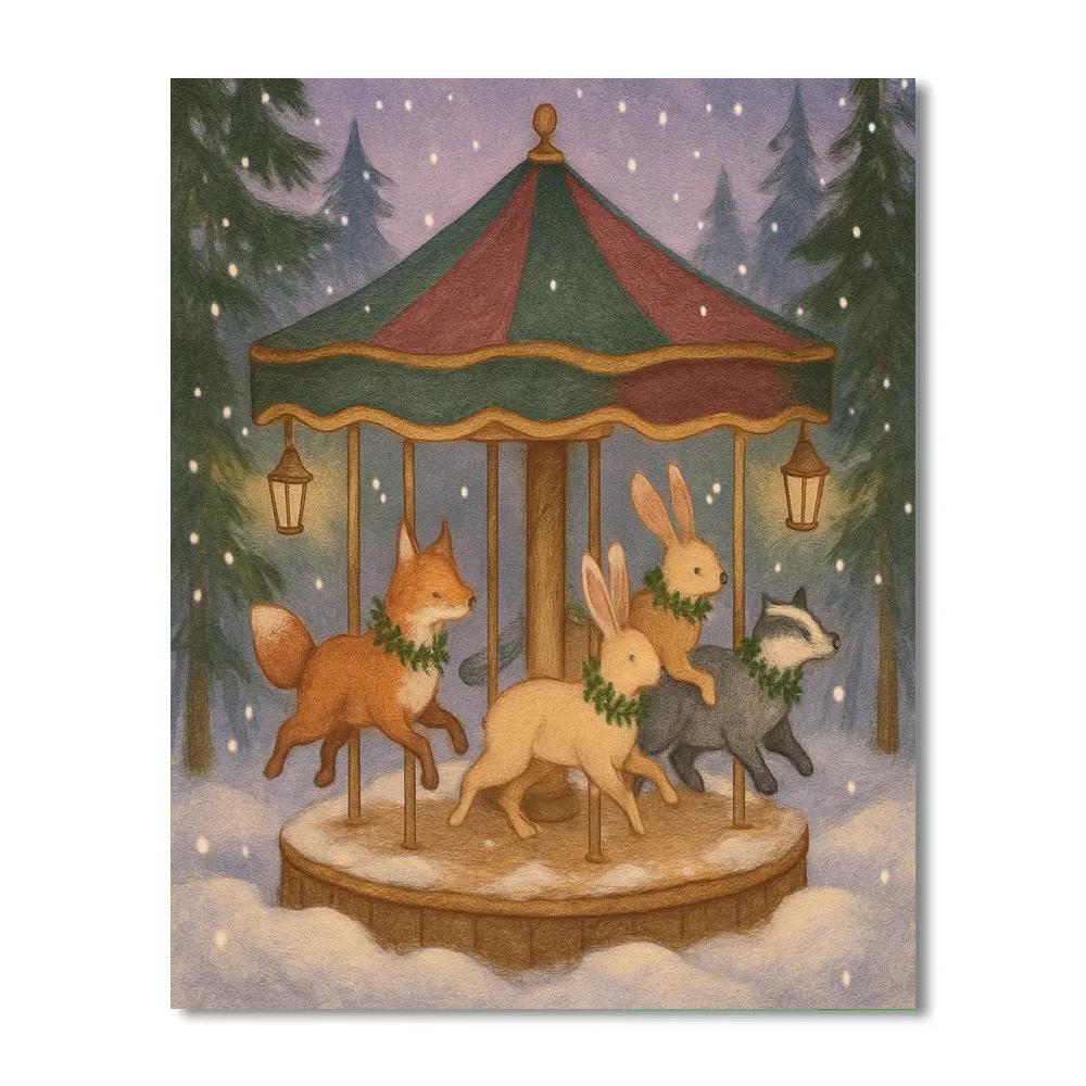 Snowy Carousel Of Woodland Creatures paint by number